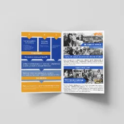 Ulotka informacyjna o kursach języka niemieckiego i możliwościach pracy w Niemczech, z podziałem na programy nauczania, spotkania z pracodawcami i wyjazdy do pracy, zawierająca informacje...