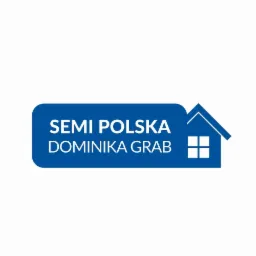 Logo firmy SEMI POLSKA Dominika Grab w kształcie niebieskiego domu z zaokrąglonymi rogami.