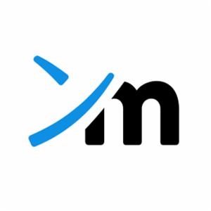 Logo firmy: stylizowana litera 'm' z niebieskim ukośnikiem po lewej stronie, na białym tle.