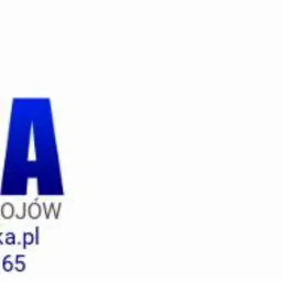 Logo firmy Lenka, hurtownia napojów, z niebieską kroplą i pomarańczową literą L, adres strony internetowej i numer telefonu.