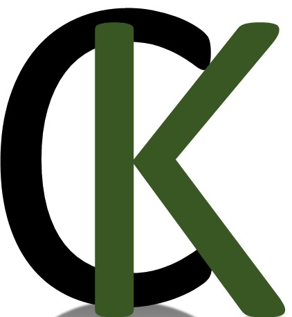 Logo firmy przedstawiające czarną literę C, zieloną literę K i zielony pionowy prostokąt tworzący część litery K, na białym tle z delikatnym cieniem.