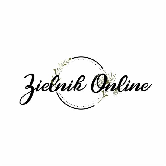 Logo 'Zielnik Online' z roślinnymi elementami graficznymi, stworzone przez firmę z Krakowa, z okrągłą ramką w tle.