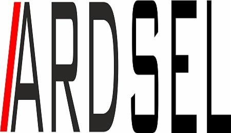 Logo firmy ARDSEL z czerwoną ukośną linią po lewej stronie i czarnymi literami na białym tle.