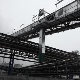 ZRM LEDZIŃSCY SPÓŁKA JAWNA TOMASZ LEDZIŃSKI AGNIESZKA HOFMAN - Zewnętrzny stalowy pomost technologiczny z oświetleniem, wsparty na metalowej kolumnie, nad rurociągami przemysłowymi, w pochmurny dzień.