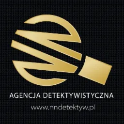 Złote logo agencji z lupą w formie litery 'N' na teksturowanym czarnym tle, nazwa firmy i adres strony internetowej poniżej.