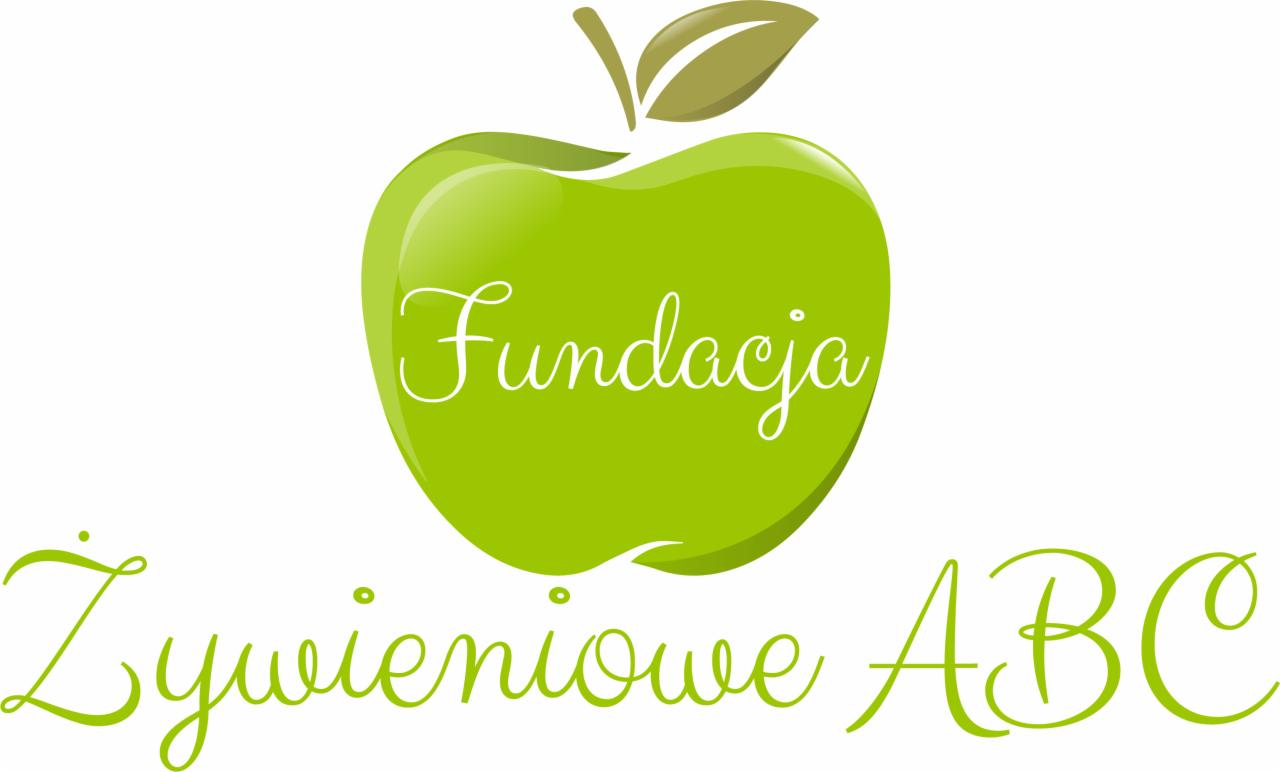 Logo Fundacji Żywieniowe ABC, przedstawiające stylizowane zielone jabłko z napisem 'Fundacja' i napisem 'Żywieniowe ABC' poniżej, wszystko w odcieniach zieleni i bieli.