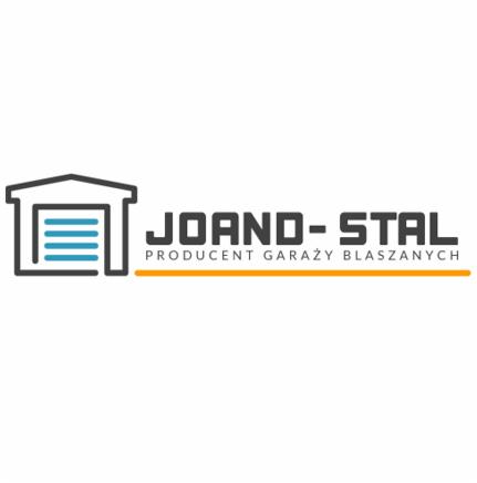 Logo firmy Joand-Stal, producenta garaży blaszanych, z graficznym symbolem garażu z bramą rolowaną.