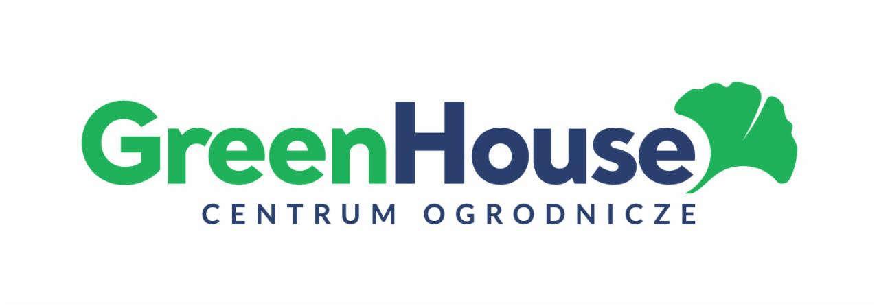 Logo firmy GreenHouse Centrum Ogrodnicze z zielonym liściem miłorzębu japońskiego