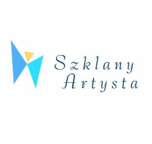 Logo firmy 'Szklany Artysta' z abstrakcyjnym symbolem w odcieniach niebieskiego i żółtego po lewej stronie.