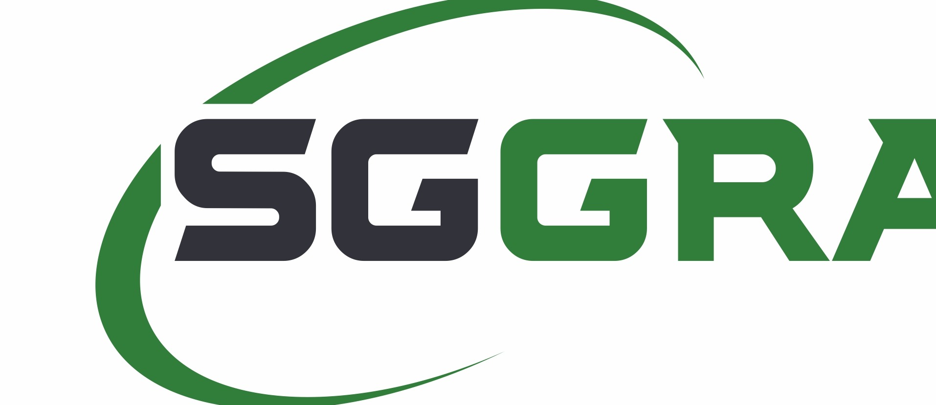 Logo firmy SG GRA, z czarnymi literami SG i zielonymi literami GRA, otoczone zielonym łukiem.