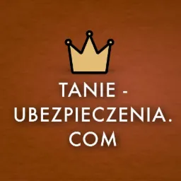 Grafika z koroną i napisem 'tanie-ubezpieczenia.com' na brązowym tle.