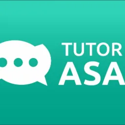 Logo firmy oferującej korepetycje: biały dymek czatu z trzema kropkami oraz napis TUTOR na ASAP na zielonym tle.