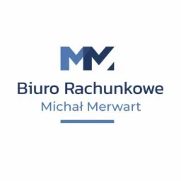 Niebieskie logo firmy księgowej MM Biuro Rachunkowe Michał Merwart na białym tle.