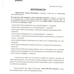 Referencje Firma Remontowo Budowlana MONT-PLAST 