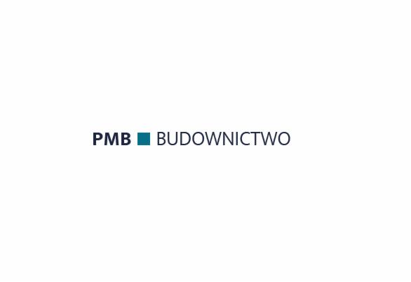 Logo firmy PMB Budownictwo z granatowym kwadratem między członami nazwy.