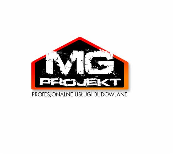 Logo firmy MG Projekt z napisem 'Profesjonalne usługi budowlane' umieszczonym pod symbolem graficznym w kształcie domu.