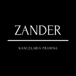 Minimalistyczne logo 'ZANDER KANCELARIA PRAWNA' na czarnym tle, z elegancką białą czcionką i poziomą linią podkreślającą nazwę.
