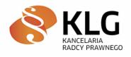 Logo Kancelarii Radcy Prawnego KLG z pomarańczowym symbolem paragrafu.