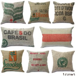 Poszewki na poduszki uszyte z worków po kawie - upcykling