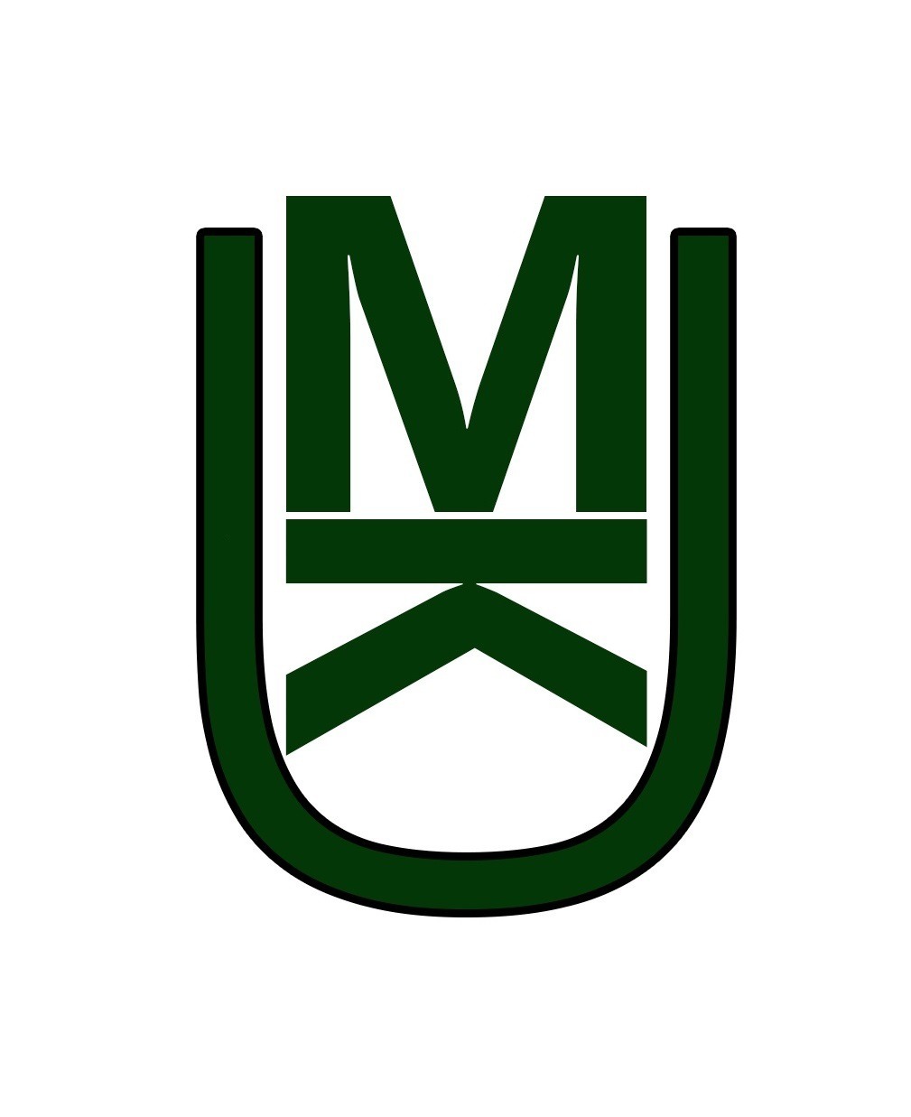 Zielone logo firmy ubezpieczeniowej w kształcie litery U, wewnątrz litery M i K połączone poziomymi liniami, na białym tle.