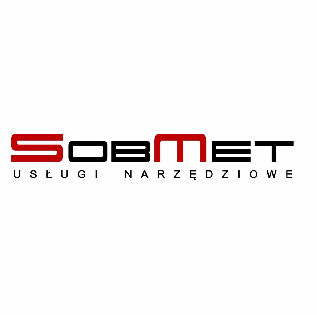 Logo firmy SOBMET Usługi Narzędziowe z czerwonym napisem SOB i czarnym MET na białym tle.