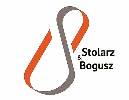 Logo firmy Stolarz & Bogusz z Rudy Śląskiej, przedstawiające abstrakcyjny symbol w kolorach pomarańczowym i szarym.