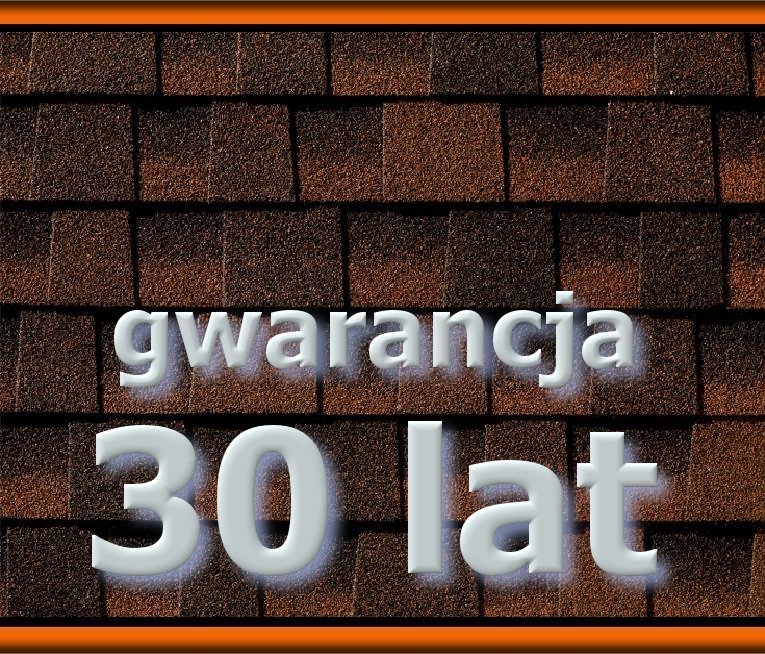Gont bitumiczny GAF w brązowym odcieniu z efektem 3D i napisem 'gwarancja 30 lat'.