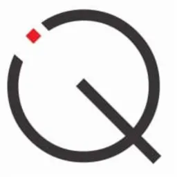 Logo firmy z okrągłym symbolem i czerwoną kropką w lewym górnym rogu.