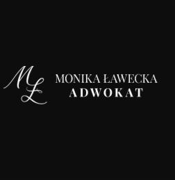 Eleganckie logo kancelarii adwokackiej: inicjały ML połączone kursywą, obok napis 'Monika Ławecka Adwokat' na czarnym tle.