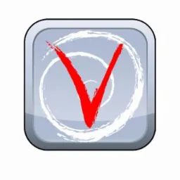 Ikona z czerwonym znakiem akceptacji (V) na szarym, błyszczącym tle z białym, spiralnym wzorem.