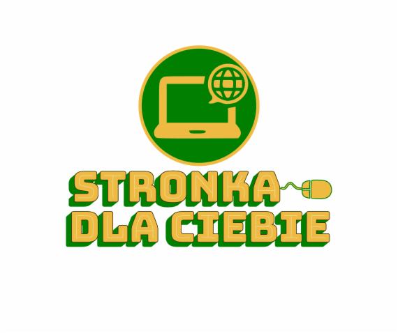 Graficzne logo z laptopem, kulą ziemską w dymku i napisem 'Stronka dla Ciebie', stylizowane na stronę internetową.
