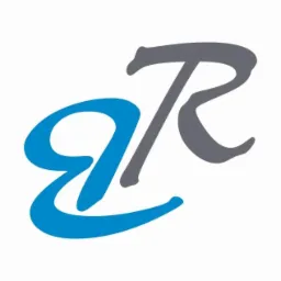 Stylizowane logo firmy: niebieskie, zakręcone 'e' połączone z szarą literą 'R' na białym tle.