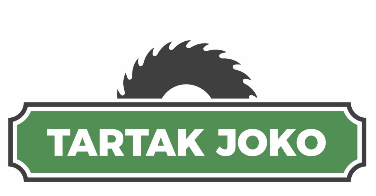 Logo firmy Tartak Joko z piłą tarczową nad zielonym szyldem z nazwą.