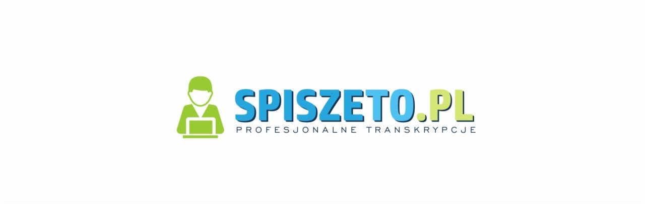 Logo firmy Spiszeto.pl oferującej profesjonalne transkrypcje, z ikoną osoby pracującej na laptopie.