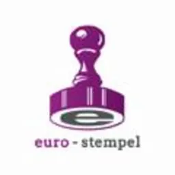 Fioletowy stempel z napisem euro-stempel na białym tle.