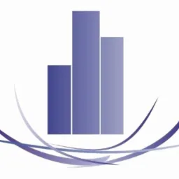 Abstrakcyjne logo z trzema pionowymi, gradientowymi blokami w odcieniach fioletu, otoczonymi stylizowanymi łukami, również w fioletowych odcieniach.