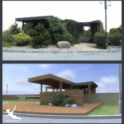 Projekt i realizacja altany hotelowej - widok frontowy.