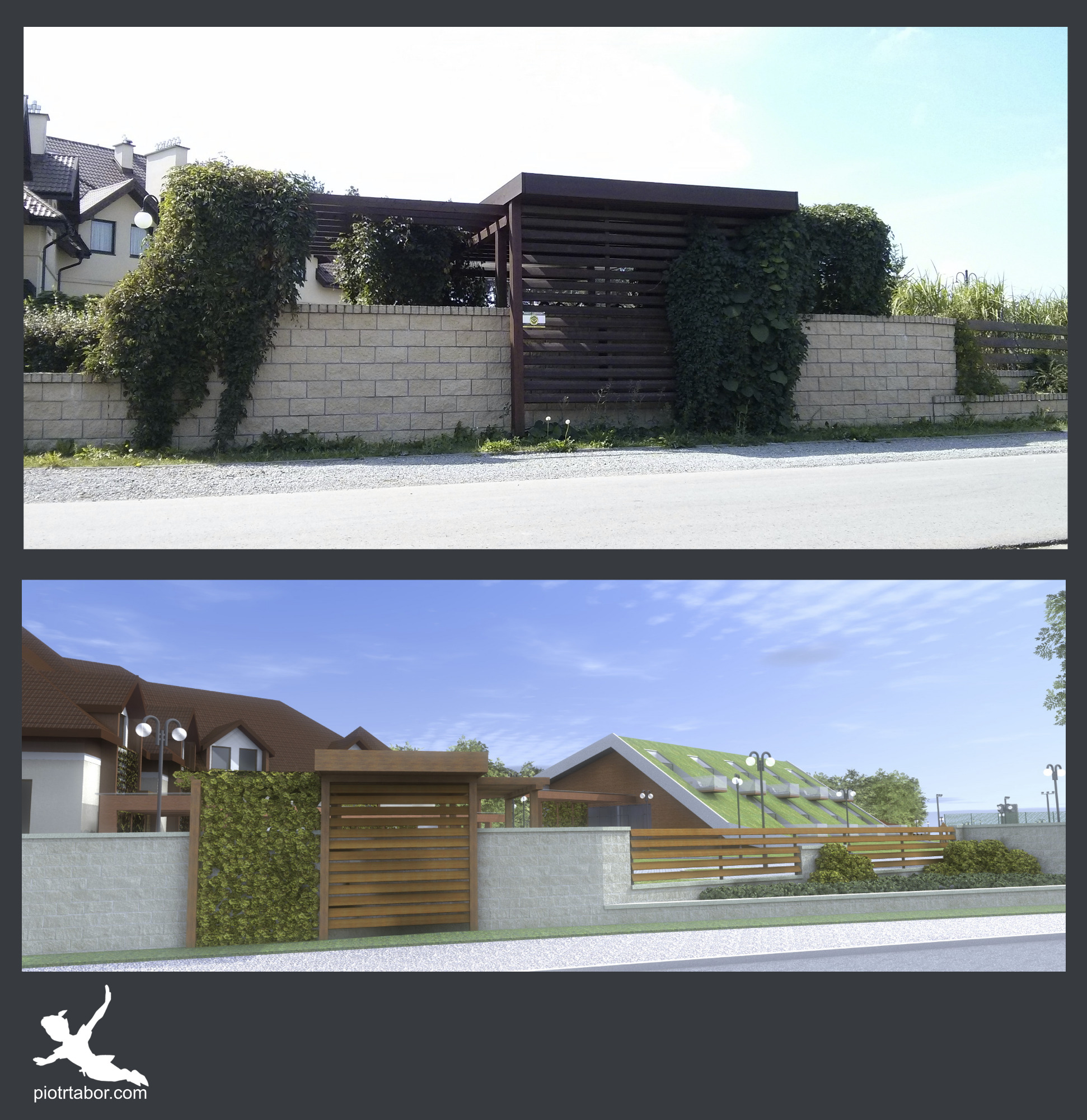 Projekt i realizacja altany hotelowej - widok od drogi.