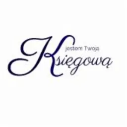 Eleganckie logo z napisem 'Jestem Twoją Księgową' w kolorze granatowym, ozdobny font.