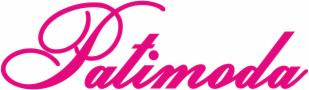 Różowe logo 'Patimoda' na białym tle, napisane ozdobną czcionką.