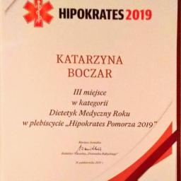 Zajęcie III miejsca w plebiscycie Hipokrates Pomorza 2019 w kategorii Dietetyk Medyczny Roku