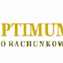 Logo firmy 'Optimum Biuro Rachunkowe' w odcieniach złota i brązu, z charakterystycznym symbolem okręgu w górnej części.