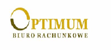 Logo firmy 'Optimum Biuro Rachunkowe' w odcieniach złota i brązu, z charakterystycznym symbolem okręgu w górnej części.