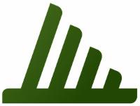 Stylizowany, zielony symbol przypominający ogrodzenie z ukośnych elementów, prawdopodobnie logo firmy.