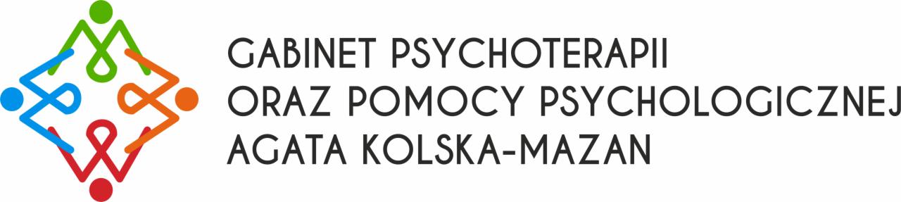 Logo Gabinetu Psychoterapii i Pomocy Psychologicznej Agata Kolska-Mazan z kolorowym symbolem czterech splecionych postaci.