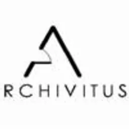 Logo firmy Archivitus z abstrakcyjnym symbolem litery A i napisem ARCHIVITUS poniżej, czarno-białe.