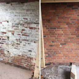 Efekty piaskowanie najdrobniejszym piaskiem kwarcowym - ściana z cegły