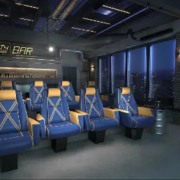 Wiuzualizacja fotela na tle stylizowanej sali