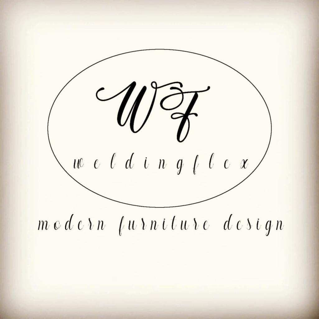 Logo firmy Welding Flex Modern Furniture Design z inicjałami WF w ozdobnej czcionce, umieszczone w owalu.
