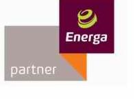 Logo firmy Energa Partner na białym tle, składające się z szarego kwadratu z napisem 'partner', pomarańczowego trójkąta i bordowego kwadratu z nazwą 'Energa' i symbolem energii.